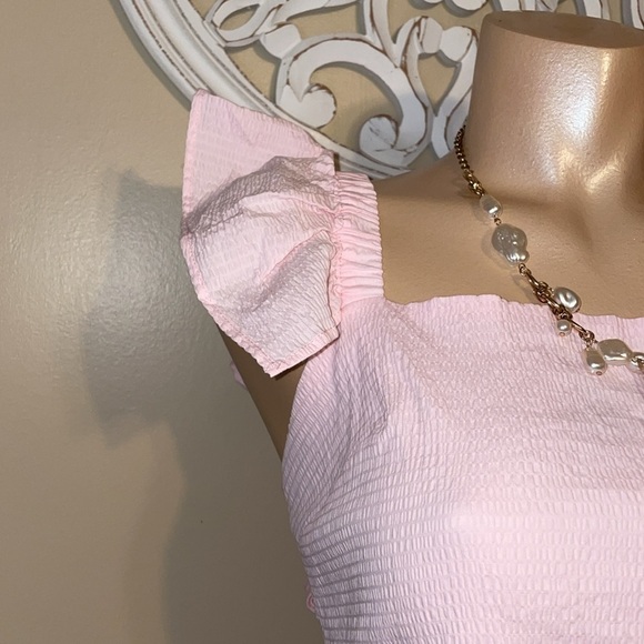 Mi ami women’s blouse large shirt top tie back peplum ruffle pink - Picture 3 of 9